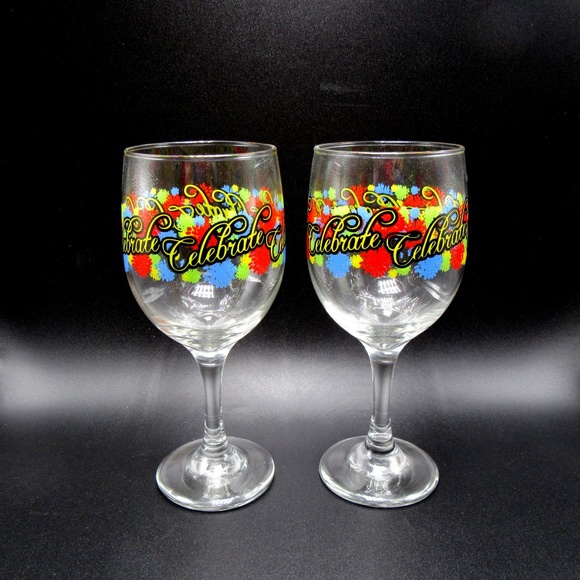 CELEBRATE wine glasses bright graphics 10 ounces - Birthday, Anniversary or ?? - Picture 3 of 6